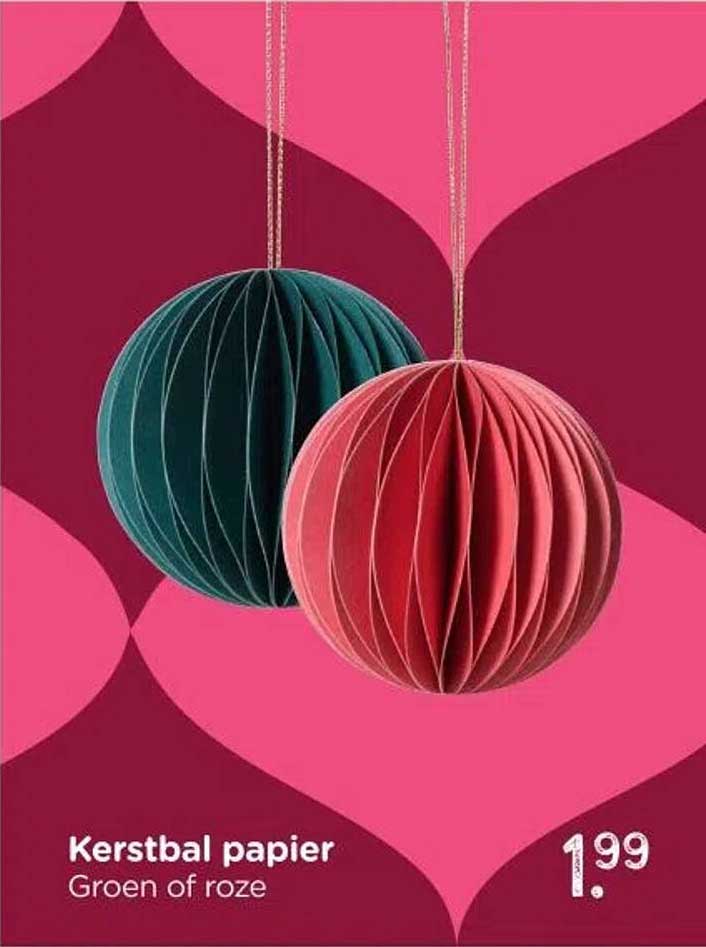 Kerstbal papier Groen of roze