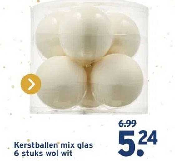 Kerstballen mix glas 6 stuks wol wit