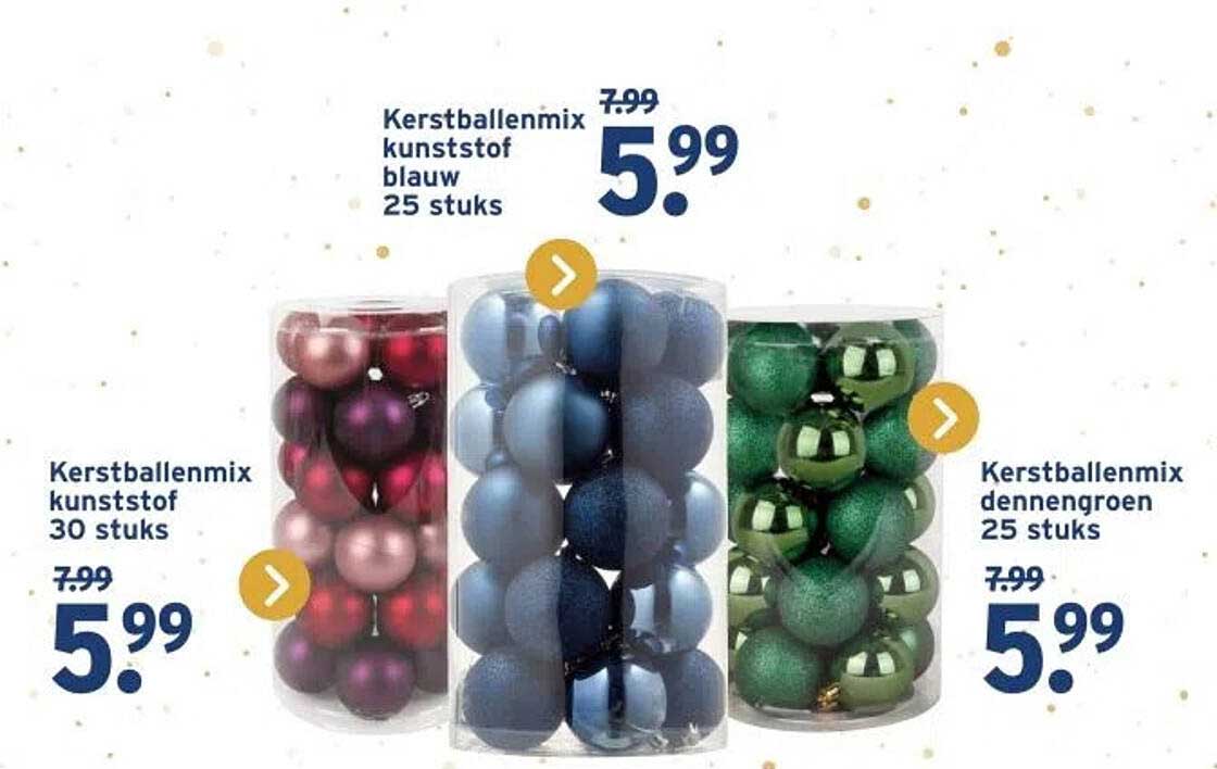 Kerstballenmix kunststof blauw 25 stuks, Kerstballenmix kunststof 30 stuks, Kerstballenmix dennen groen 25 stuks