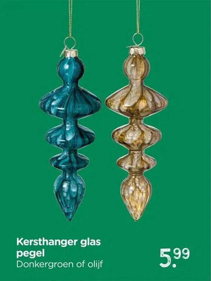 Kersthanger glas pegel Donkergroen of olijf