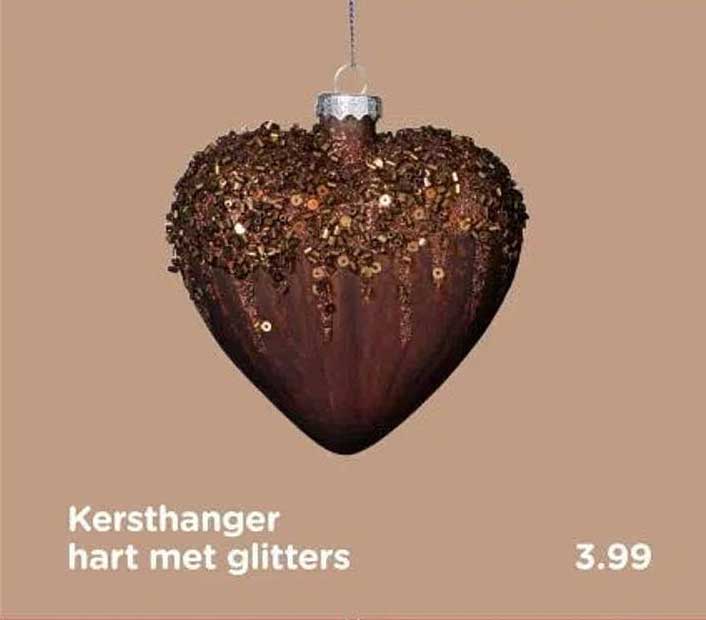 Kersthanger hart met glitters