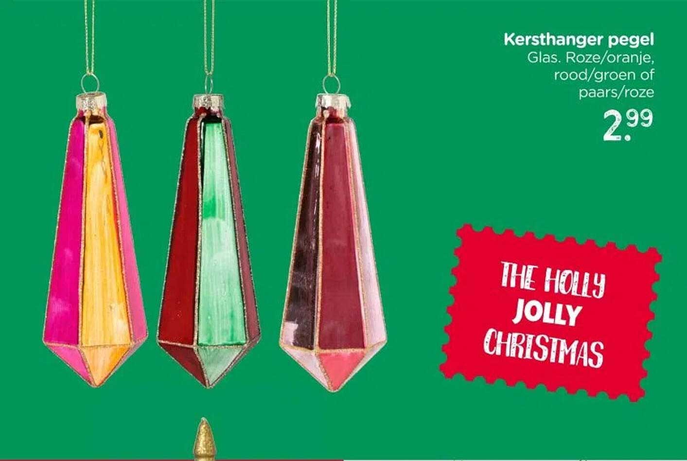 Kersthanger pegels. Glas. Roze/oranje, rood/groen of paars/roze