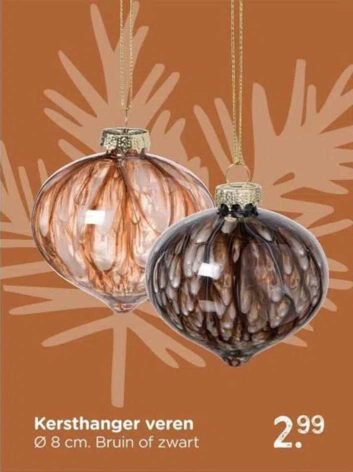 Kersthanger veren Ø 8 cm. Bruin of zwart