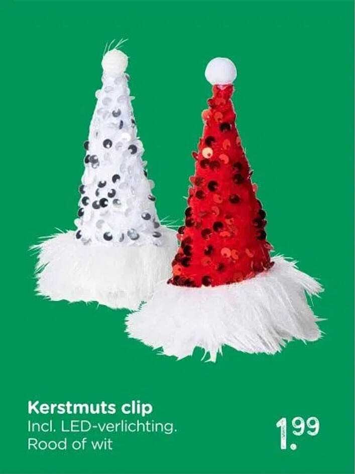 Kerstmuts clip incl. LED-verlichting. Rood of wit