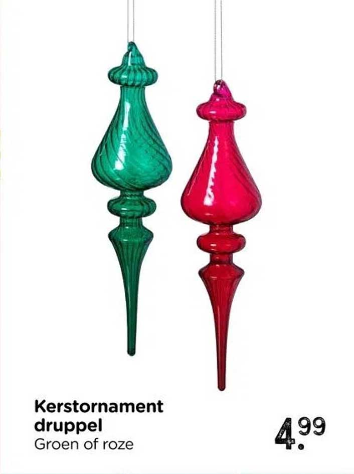 Kerstornament druppel Groen of roze