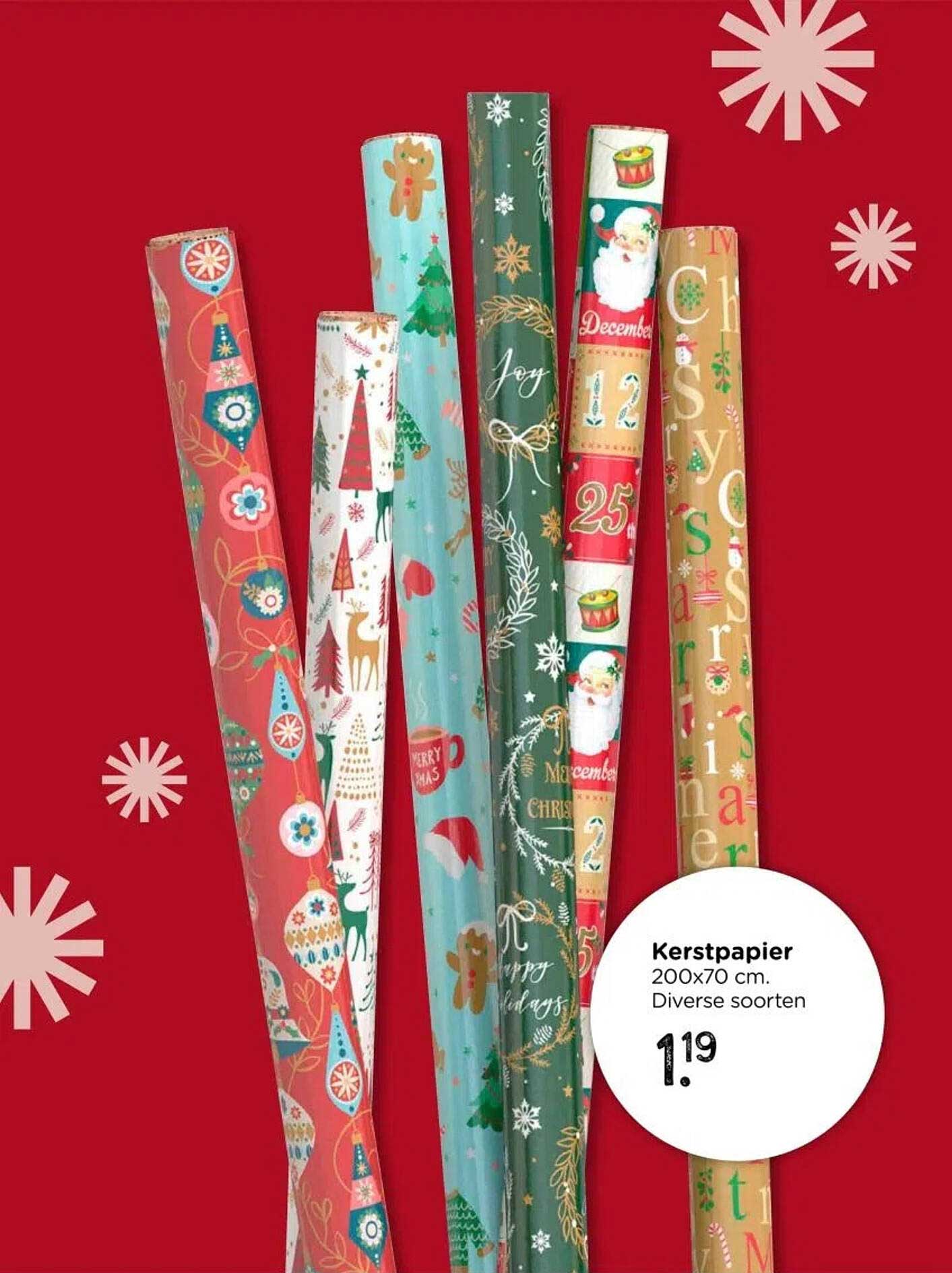 Kerstpapier 200x70 cm. Diverse soorten