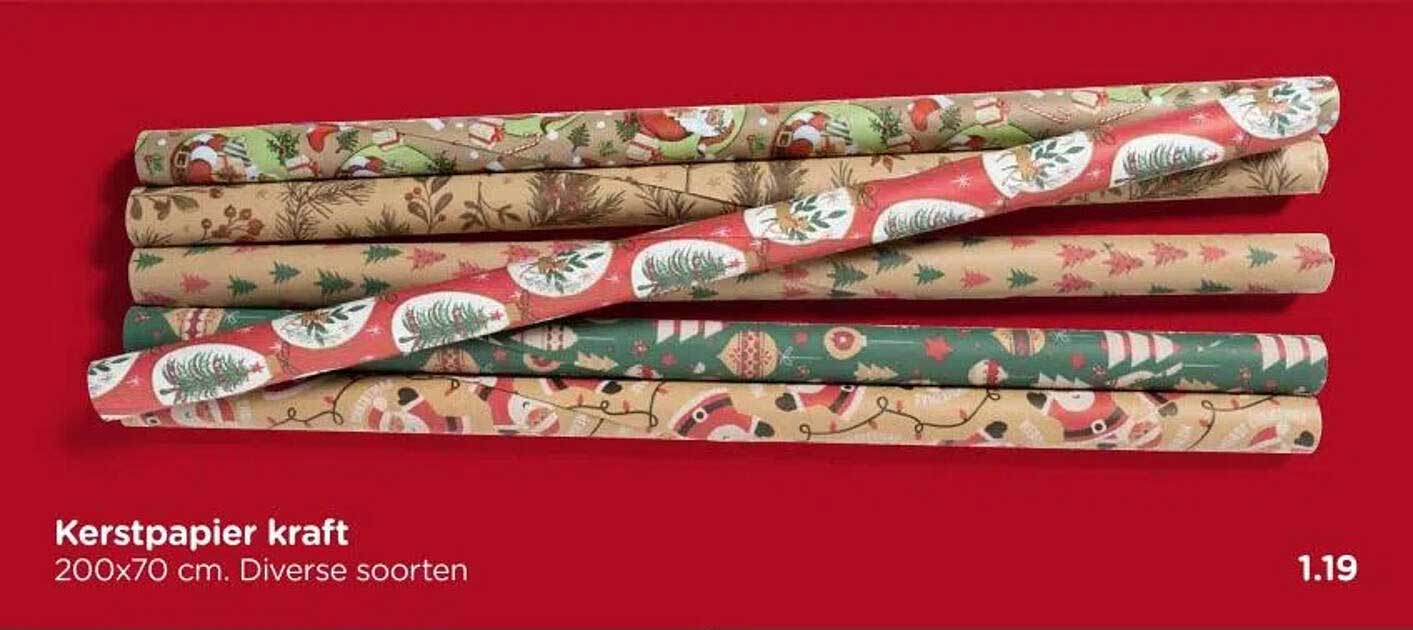 Kerstpapier kraft 200x70 cm. Diverse soorten