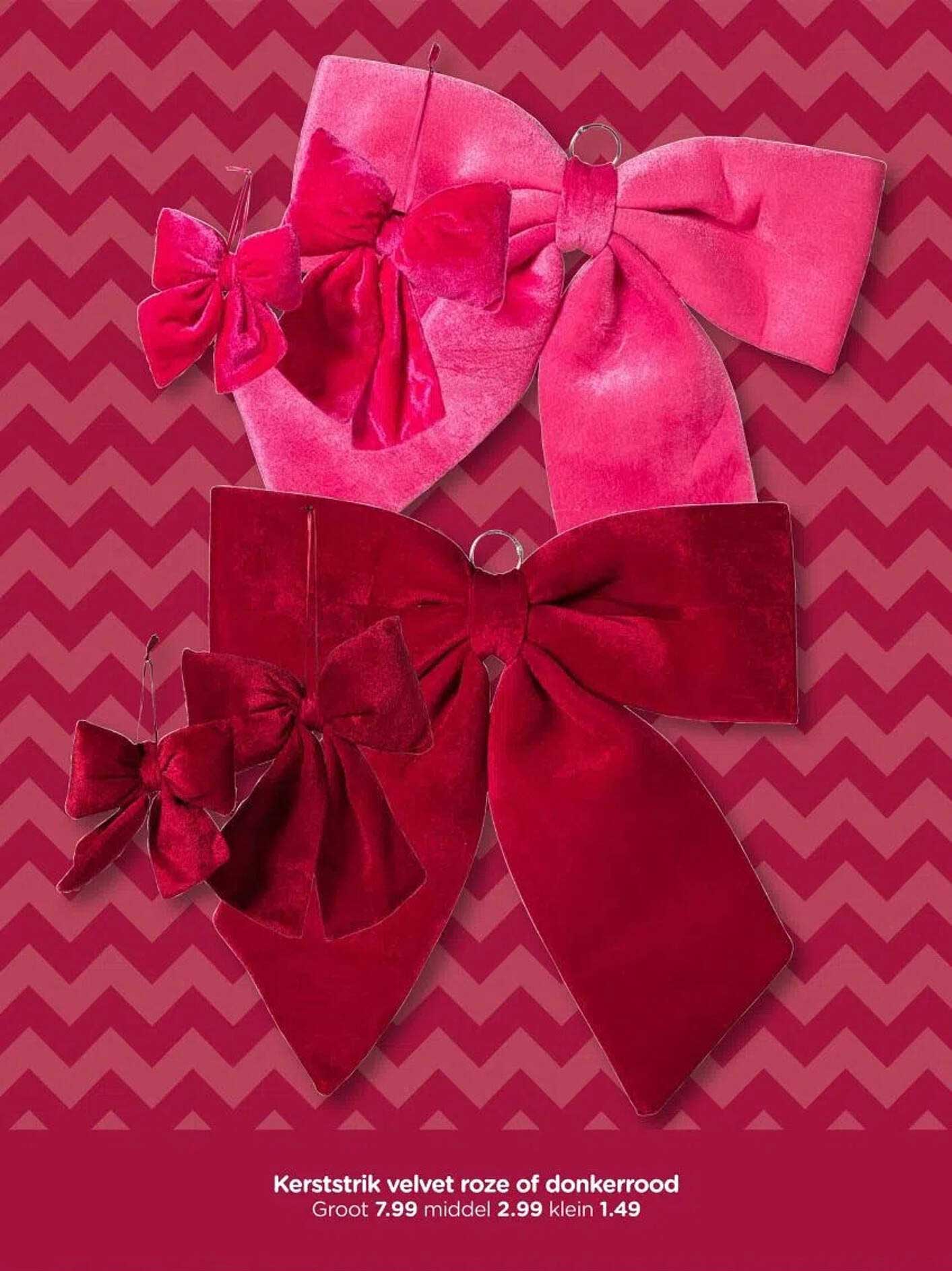 Kerststrik velvet roze of donkerrood