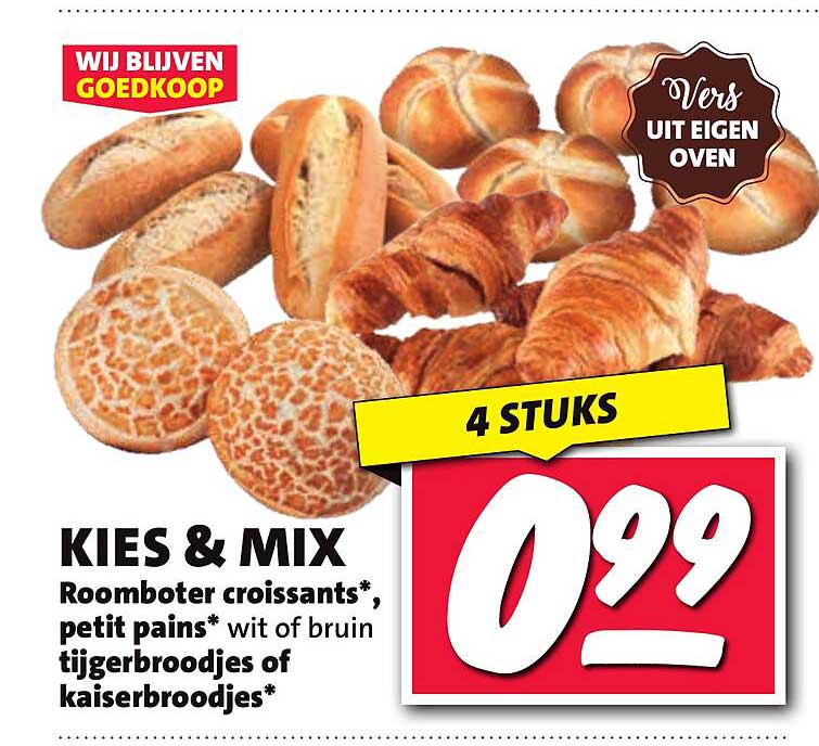 KIES & MIX Roomboter croissants*, petit pains* wit of bruin tijgerbroodjes of kaiserbroodjes*