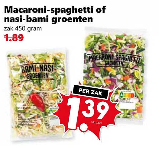 Macaroni-spaghetti of nasi-bami groenten