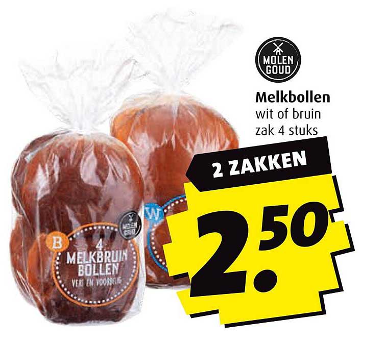 Melkbollen wit of bruin zak 4 stuks