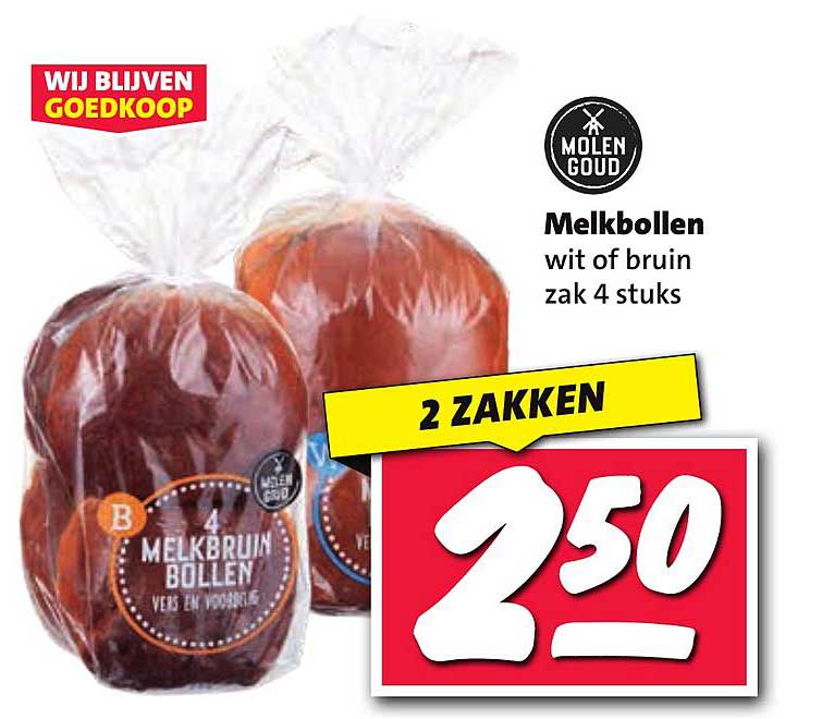 Melkbollen wit of bruin zak 4 stuks