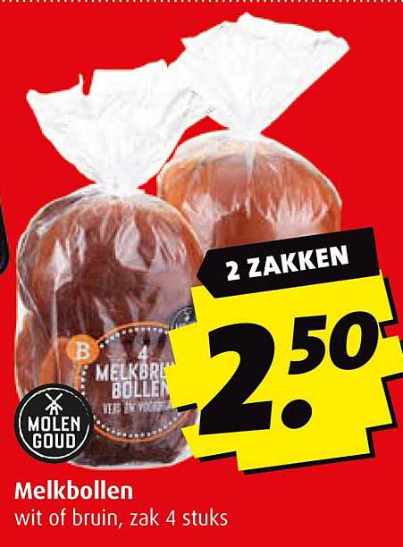 Melkbollen wit of bruin, zak 4 stuks