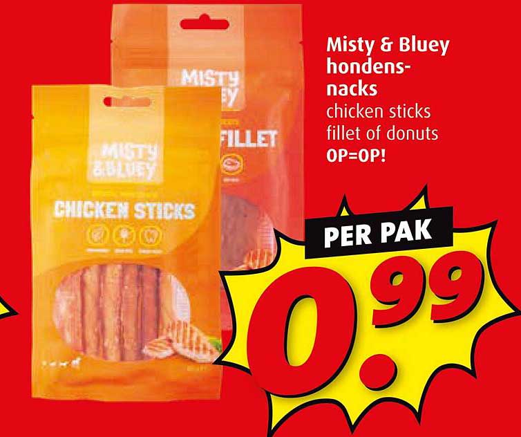 Misty & Bluey hondensnacks chicken sticks fillet of donuts
