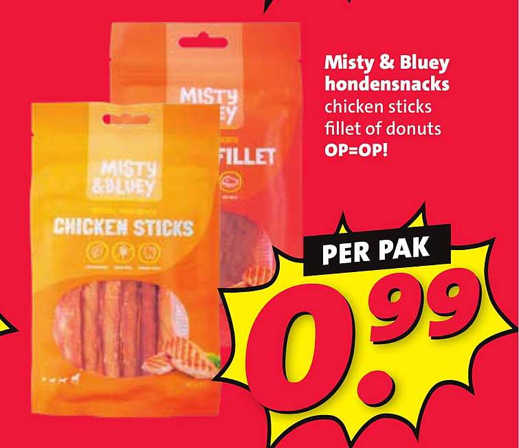 Misty & Bluey hondensnacks chicken sticks fillet of donuts
