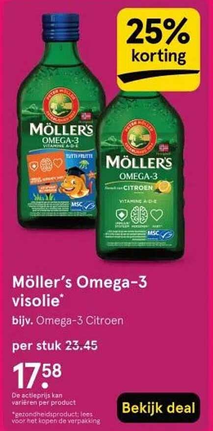 Möller’s Omega-3 visolie* bijv. Omega-3 Citroen