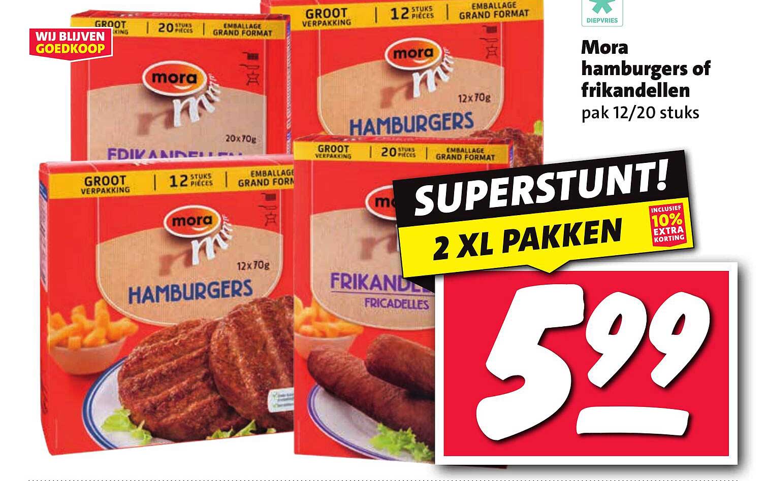 Mora hamburgers of frikandellen pak 12/20 stuks