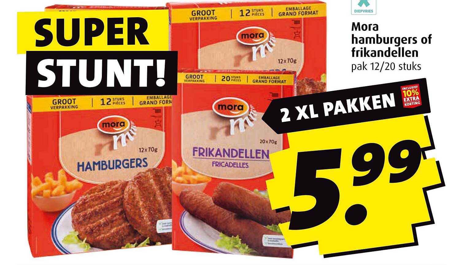 Mora hamburgers of frikandellen pak 12/20 stuks