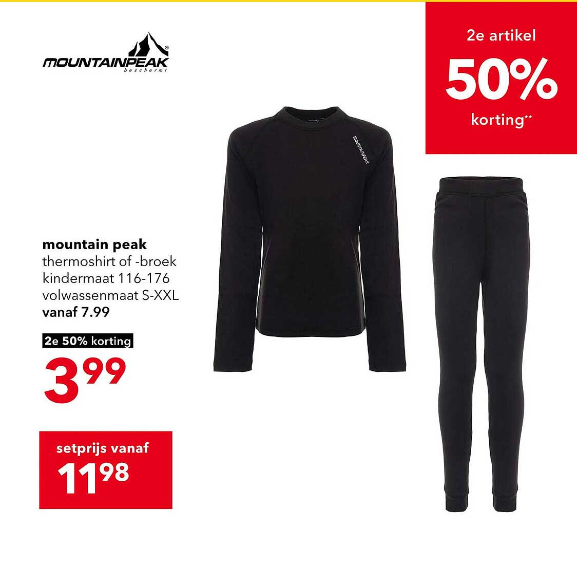 mountain peak thermoshirt of -broek kindermaat 116-176 volwassenmaat S-XXL vanaf 7.99
