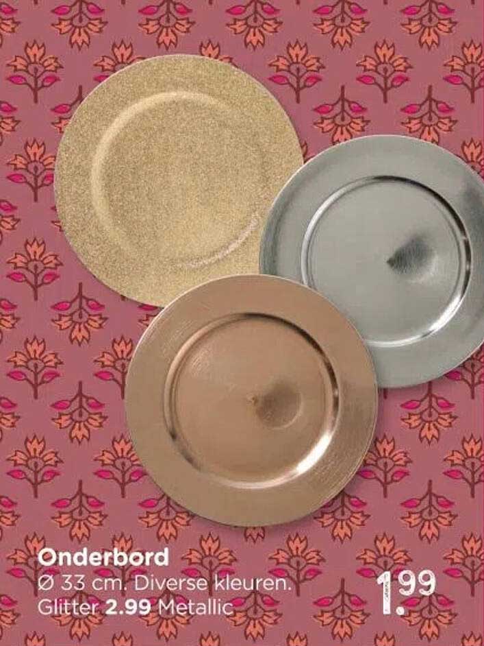 Onderbord Ø 33 cm. Diverse kleuren. Glitter 2.99 Metallic