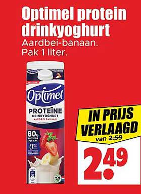 Optimel protein drinkyoghurt Aardbei-banaan. Pak 1 liter.
