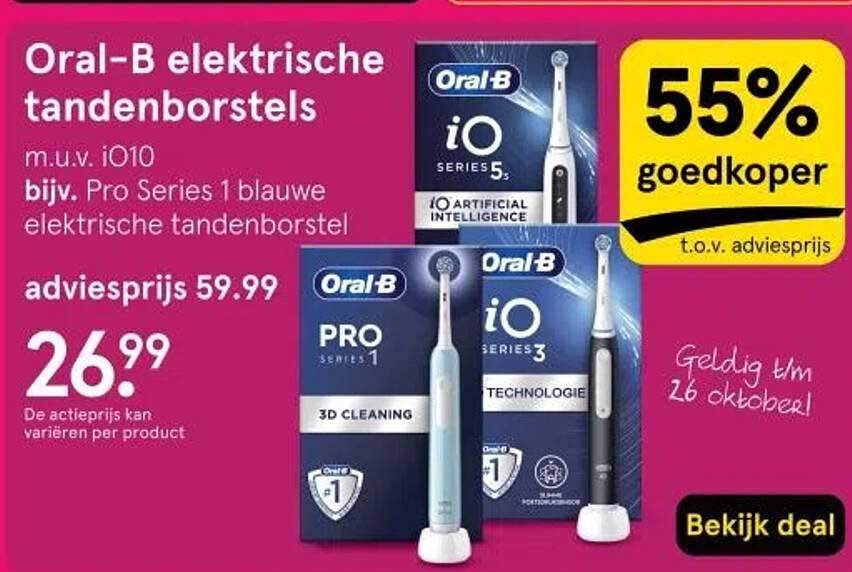 Oral-B elektrische tandenborstels m.u.v. iO10 bijv. Pro Series 1 blauwe elektrische tandenborstel