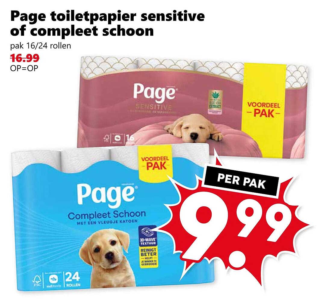 Page toiletpapier sensitive of compleet schoon pak 16/24 rollen