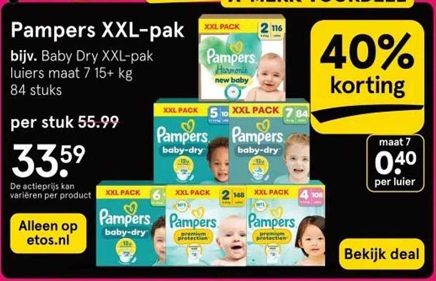 Pampers XXL-pak bijv. Baby Dry XXL-pak luiers maat 7 15+ kg 84 stuks