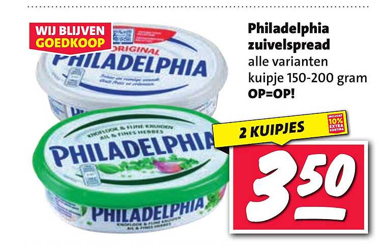 Philadelphia zuivelspread alle varianten kuipje 150-200 gram OP=OP!