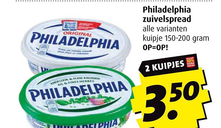 Philadephia zuivelspread alle varianten kuipje 150-200 gram OP=OP!
