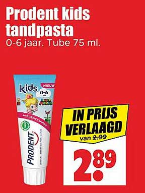 Prodent kids tandpasta 0-6 jaar. Tube 75 ml.