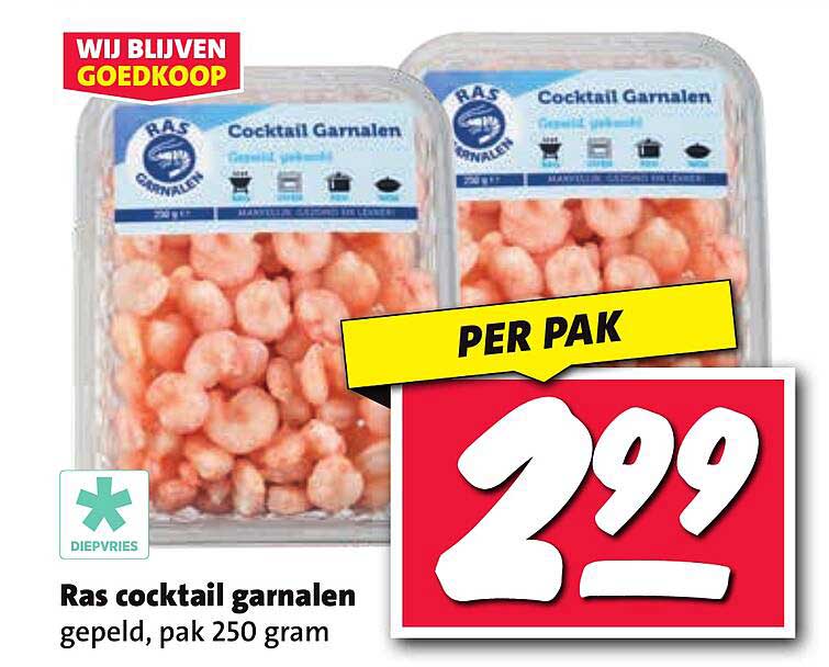 Ras cocktail garnalen gepeld, pak 250 gram
