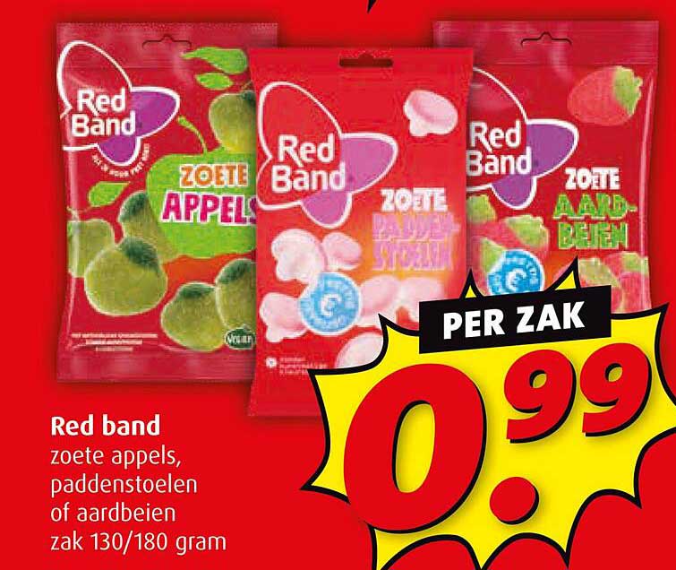 Red band zoete appels, paddenstoelen of aardbeien zak 130/180 gram