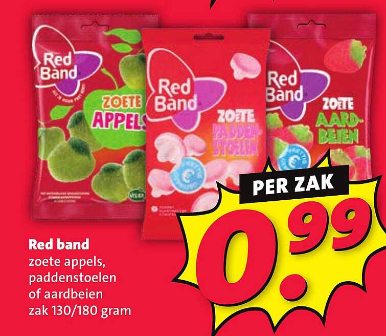 Red band zoete appels, paddenstoelen of aardbeien zak 130/180 gram