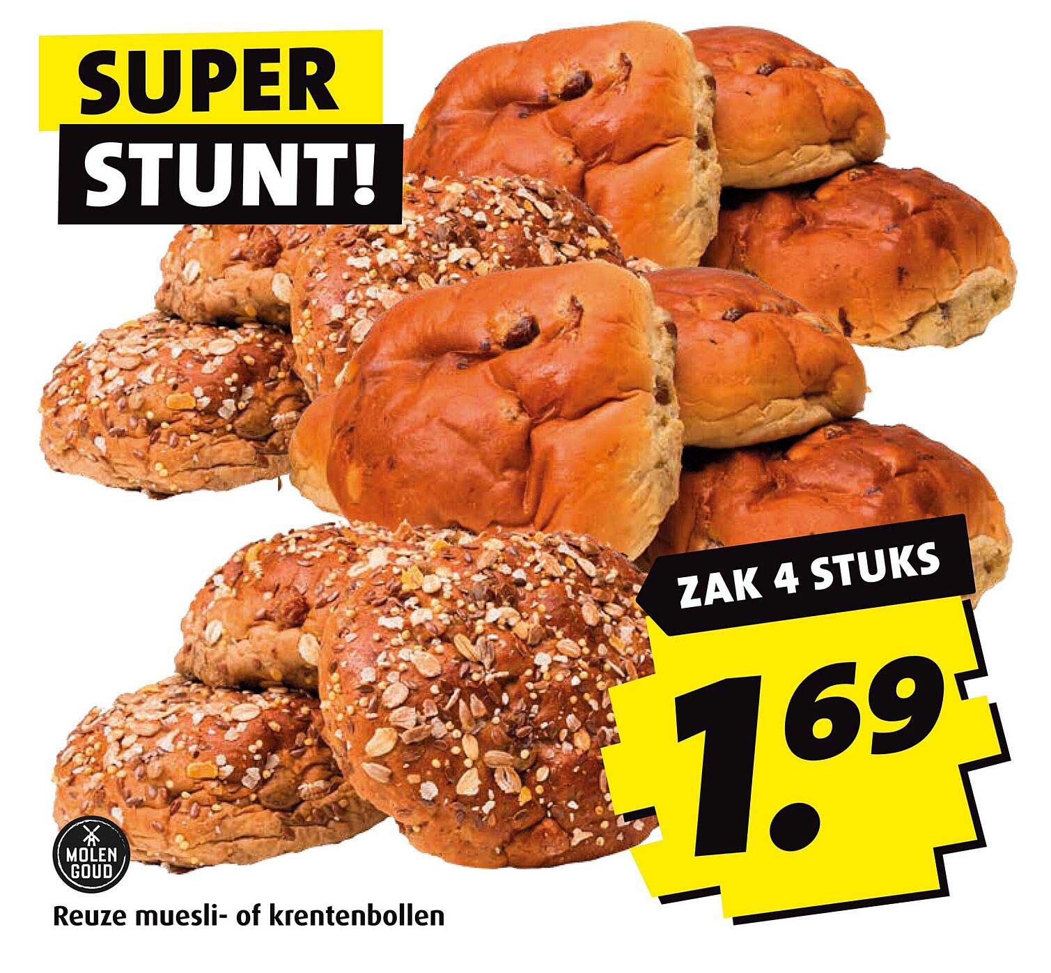 Reuze muesli- of krentenbollen