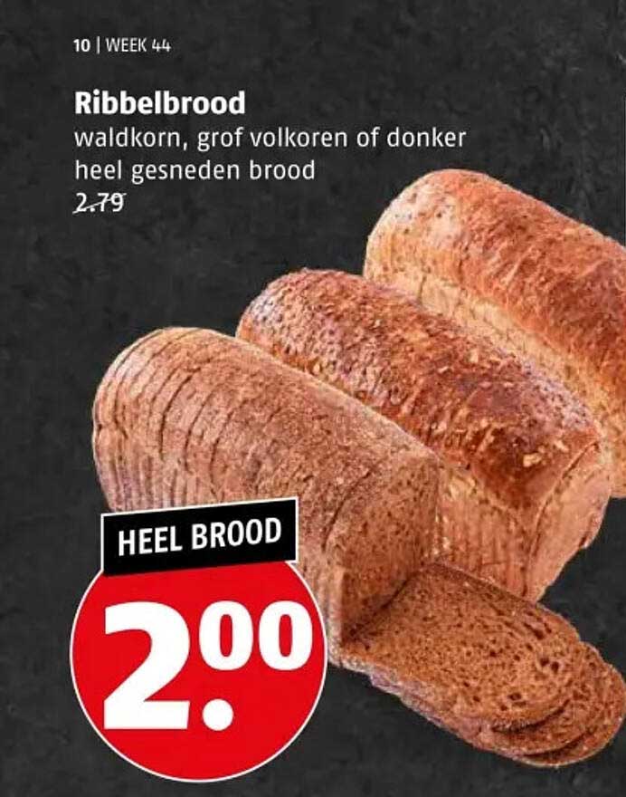Ribbelbrood waldkorn, grof volkoren of donker heel gesneden brood