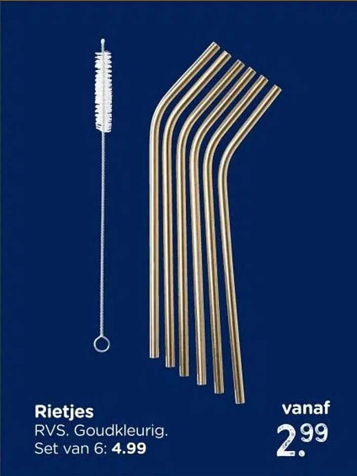 Rietjes RVS. Goudkleurig. Set van 6: 4.99