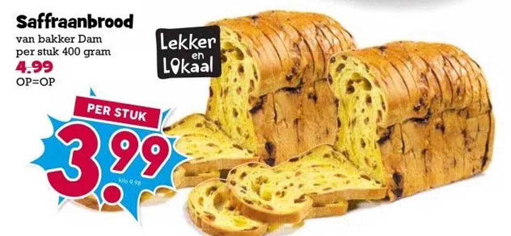 Saffraanbrood van bakker Dam per stuk 400 gram