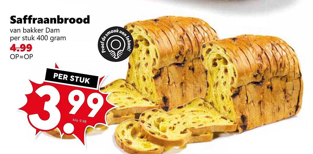 Saffraanbrood van bakker Dam per stuk 400 gram