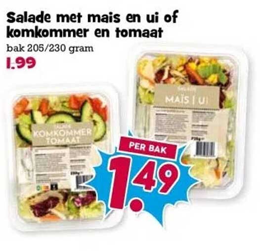 Salade met mais en ui of komkommer en tomaat