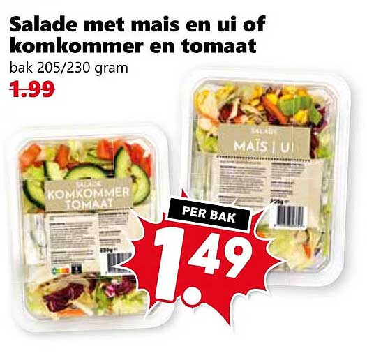 Salade met mais en ui of komkommer en tomaat