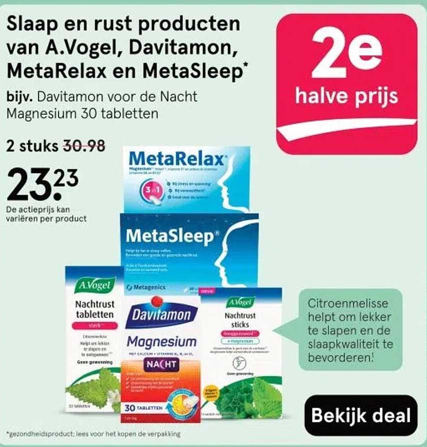 Slaap en rust producten van A.Vogel, Davitamon, MetaRelax en MetaSleep*