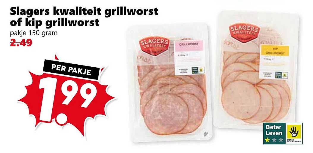 Slagers kwaliteit grillworst of kip grillworst