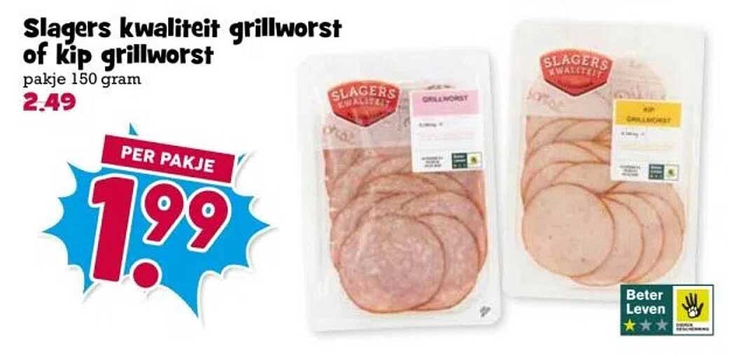 Slagers kwaliteit grillworst of kip grillworst