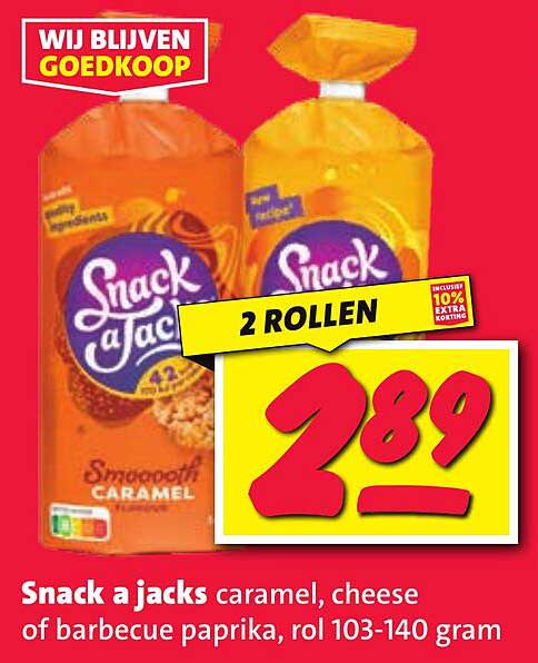 Snack a jacks caramel, cheese of barbecue paprika, rol 103-140 gram
