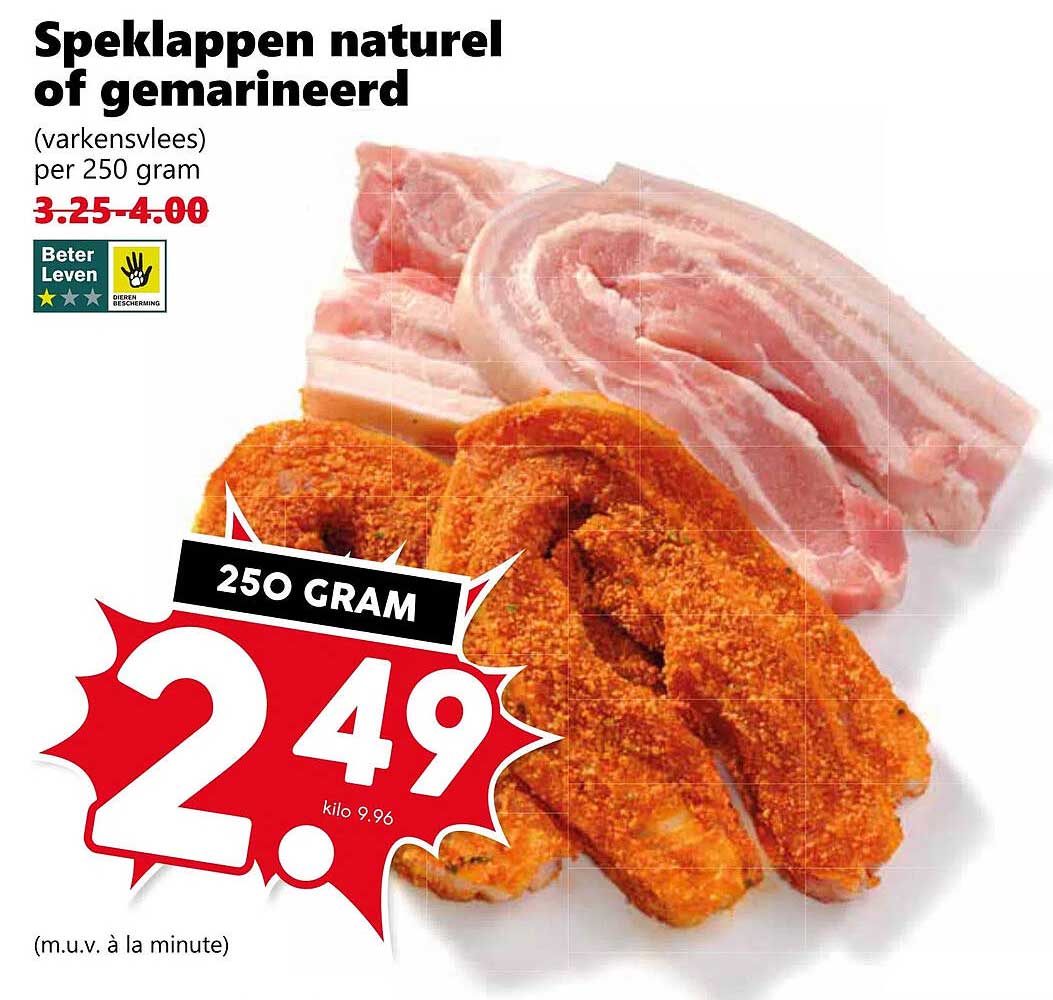 Speklappen natuur of gemarineerd (varkensvlees) per 250 gram