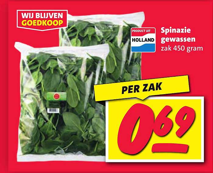 Spinazie gewassen zak 450 gram