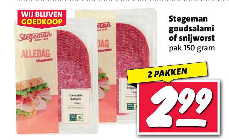 Stegeman goudsalami of snijworst pak 150 gram