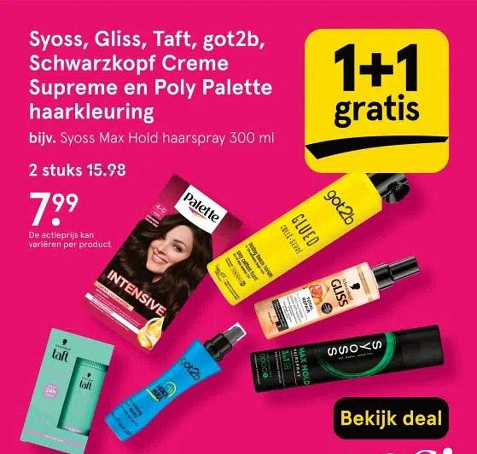Syoss, Gliss, Taft, got2b, Schwarzkopf Creme Supreme en Poly Palette haarkleuring