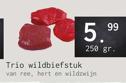 Trio wildbiefstuk van ree, hert en wildzwijn